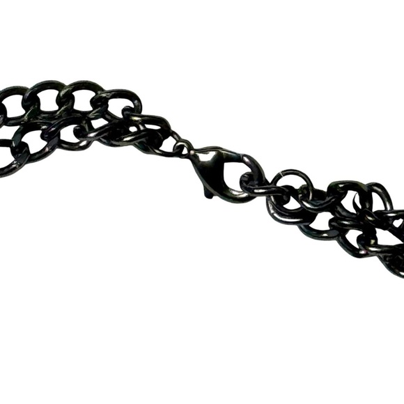 Large Flowers Faceted Rhinestone Faux Stone Silver Tone Statement Boho Necklace - Picture 9 of 14